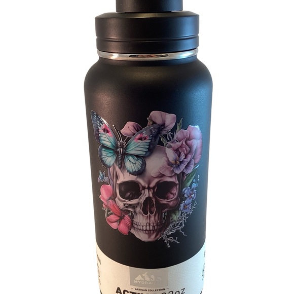 HYDRAPEAK Skulls, Flowers, Butterflies Hot & Cold Insulated Water Bottle Black - Picture 2 of 6